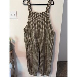 SM Wardrobe Checkered Overalls XL Brown Cream Grid Jumpsuit